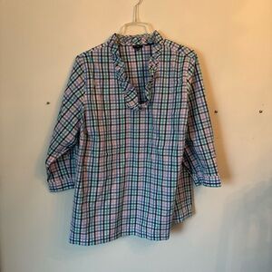 Talbots Multicolor Plaid Ruffle Top